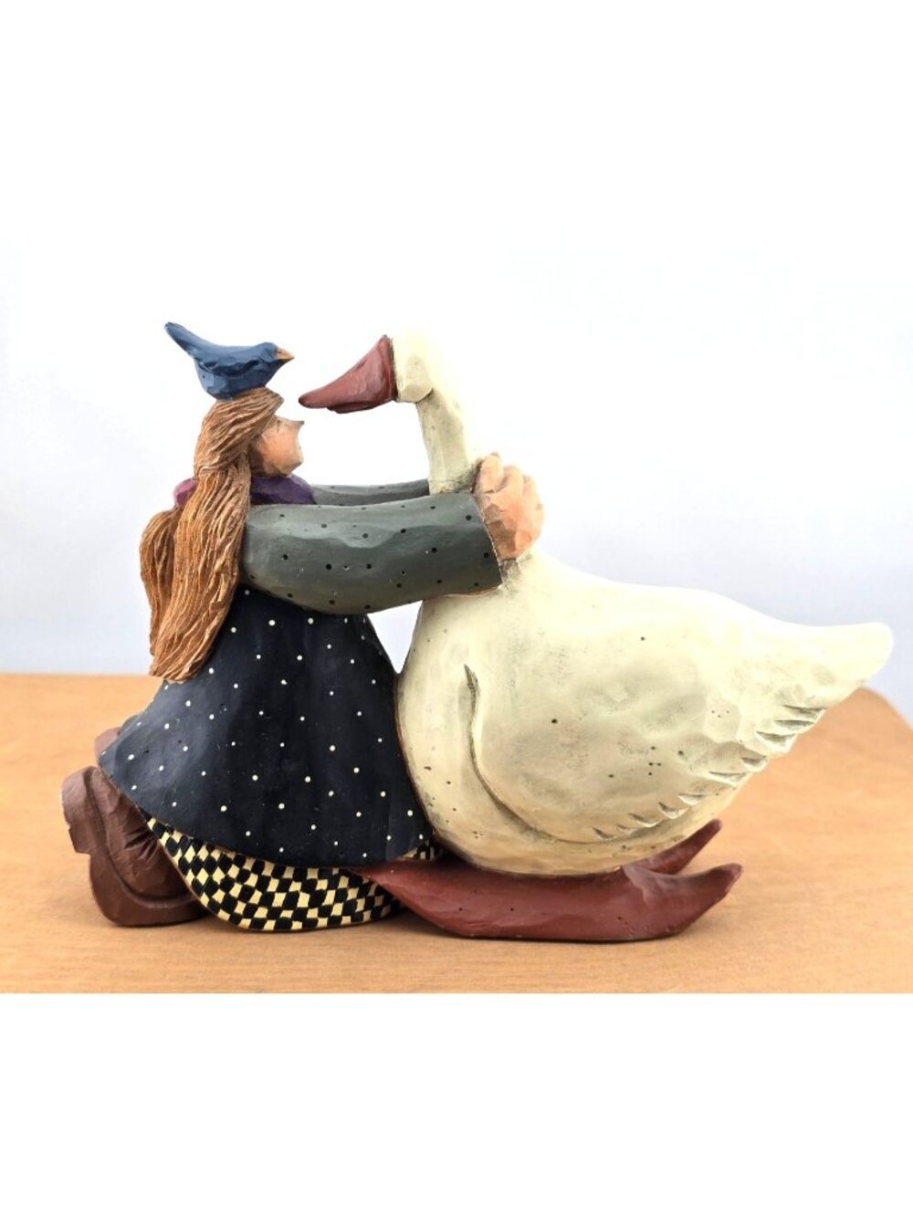 Williraye Studio 1998 - Girl Hugging Goose With Bluebird On Head WW2738 READ